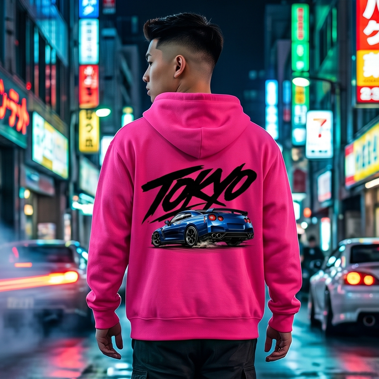 Tokyo JDM Blue Sports Car Graphic Hoodie - alternate view by Afterburn UK