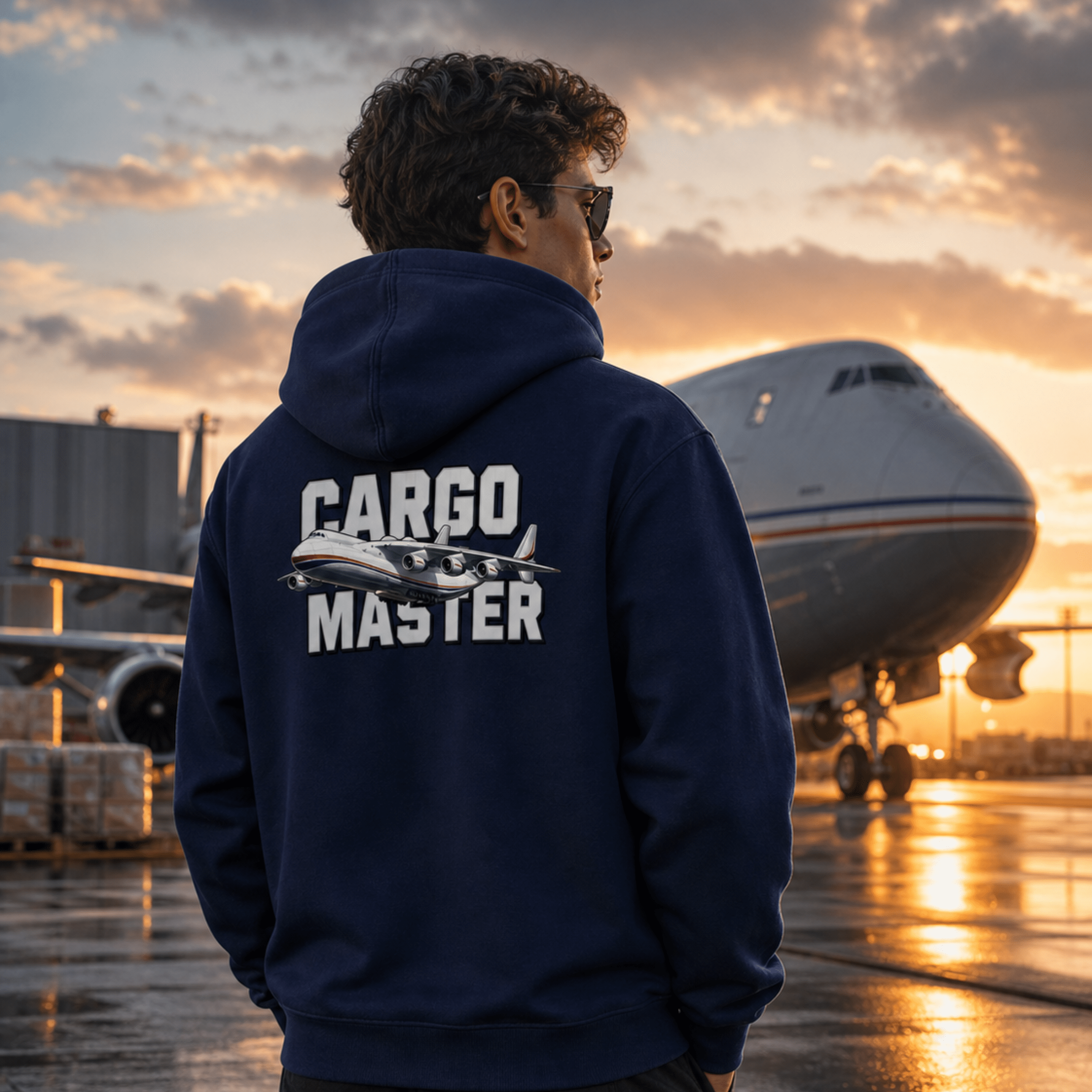 Cargo Master Aviation Graphic Hoodie - model wearing design by Afterburn UK