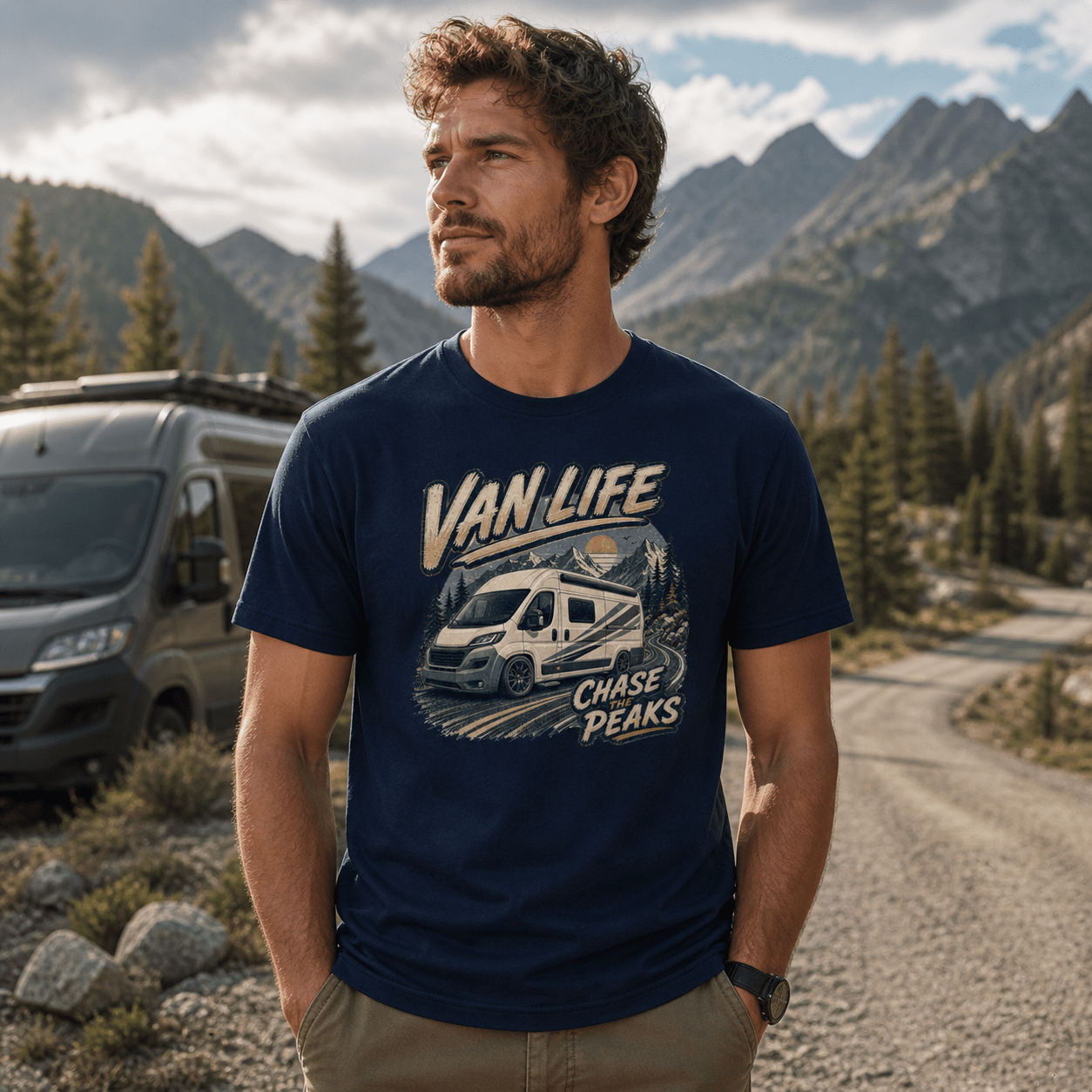 Chase the Peaks Camper Van Life Graphic T-Shirt - alternate view by Afterburn UK