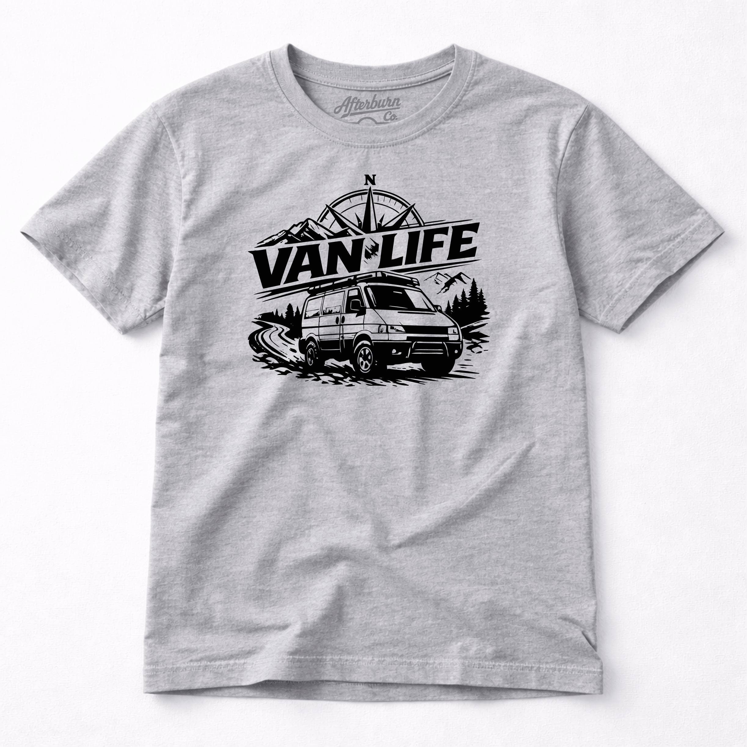 Compass Mountain Adventure Van Life Graphic T-Shirt by Afterburn UK