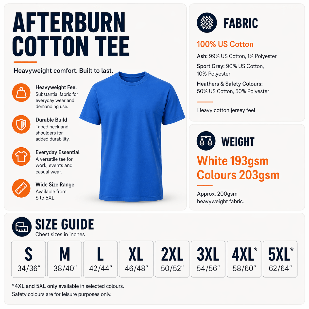 Afterburn graphic T-shirt size guide - available in sizes S to 5XL UK